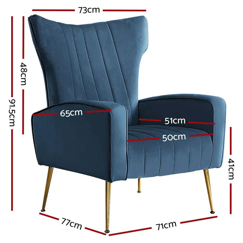 Artiss Armchair Navy Velvet Kate - Furniture > Living Room