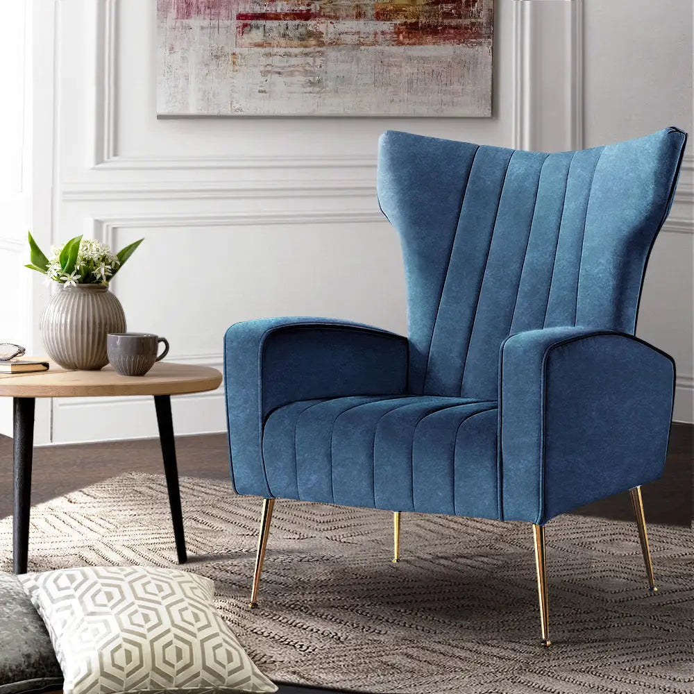 Artiss Armchair Navy Velvet Kate - Furniture > Living Room