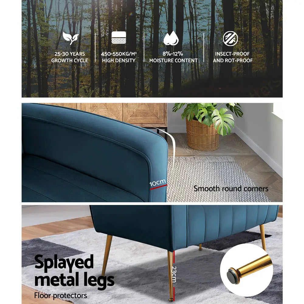 Artiss Armchair Navy Velvet Kate - Furniture > Living Room