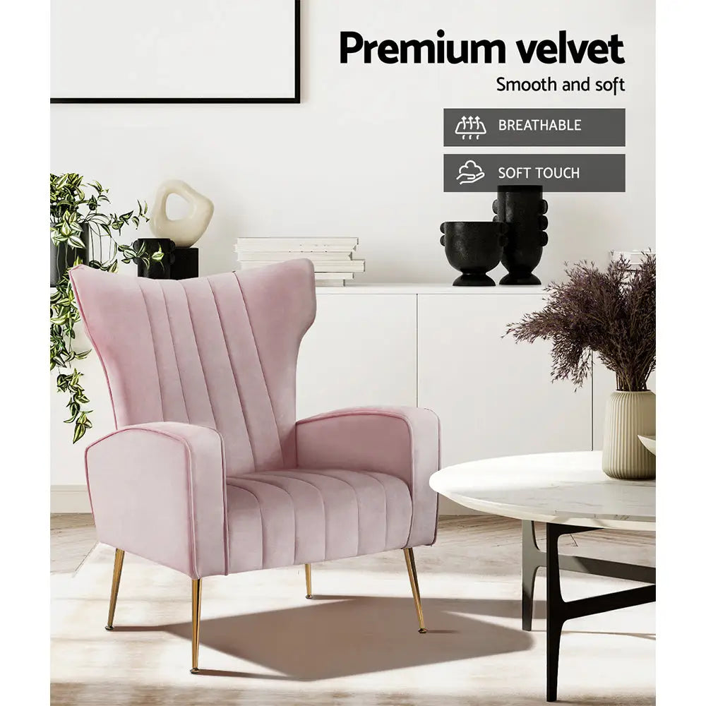 Artiss Armchair Pink Velvet Kate - Furniture > Living Room
