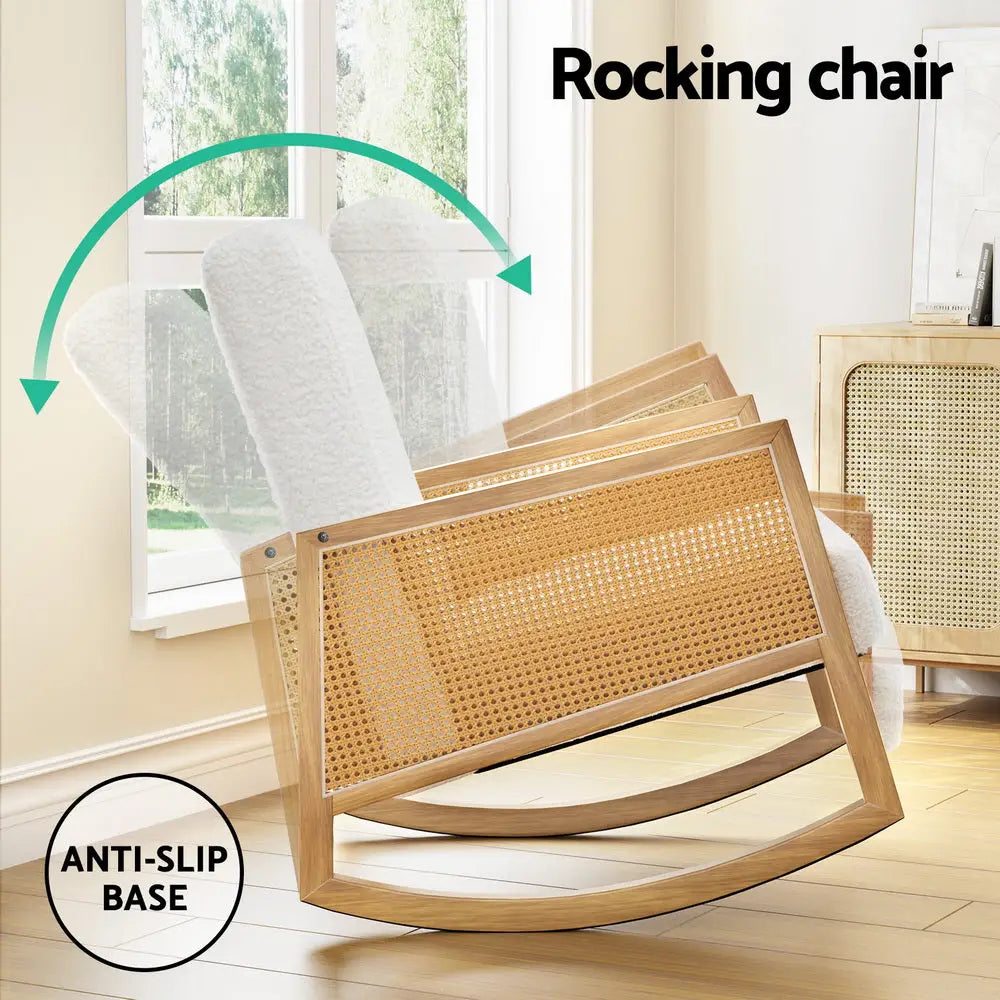 Artiss Armchair Rocking Chair Boucle Rattan White - Furniture > Bar Stools & Chairs > Arm Chairs & Recliners