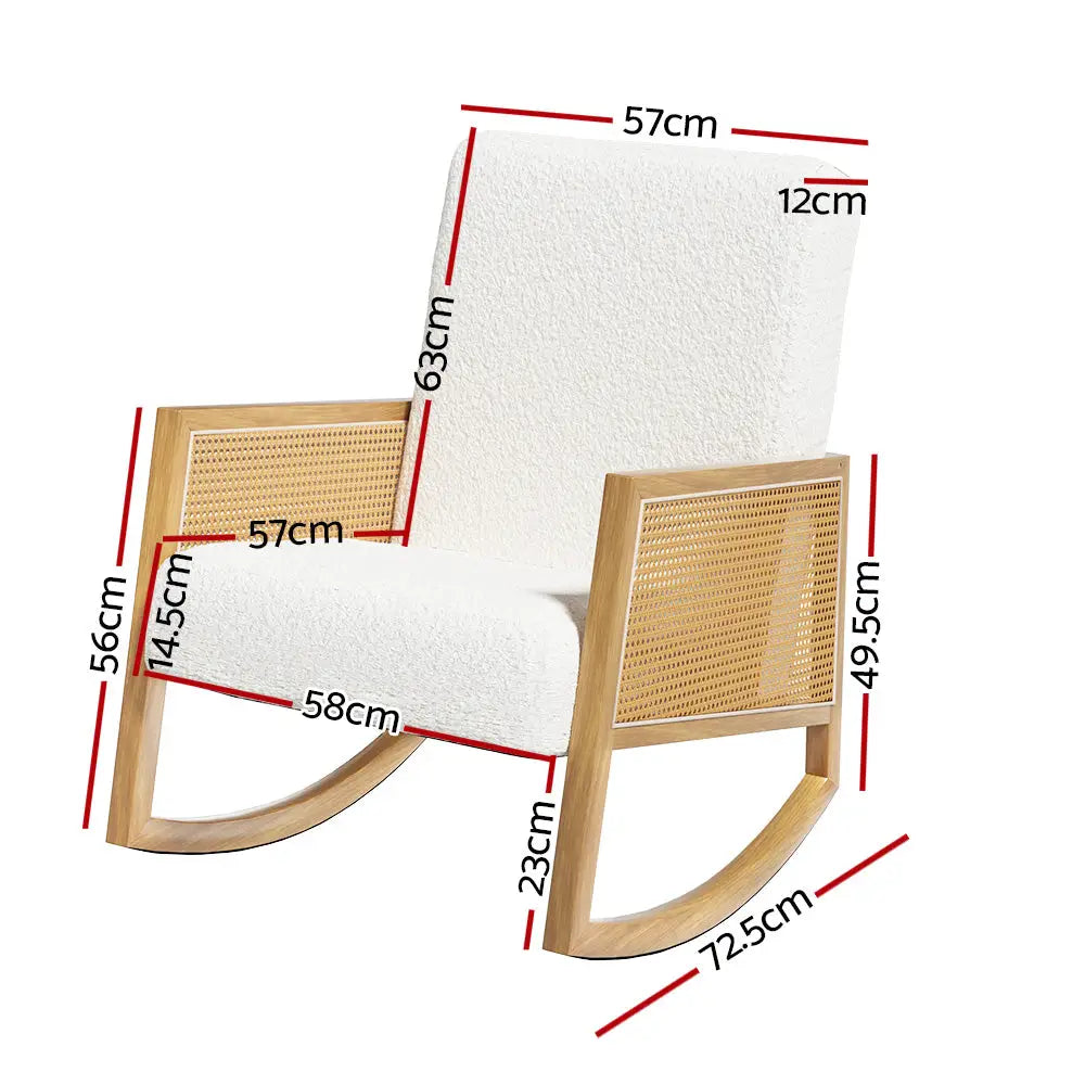 Artiss Armchair Rocking Chair Boucle Rattan White - Furniture > Bar Stools & Chairs > Arm Chairs & Recliners