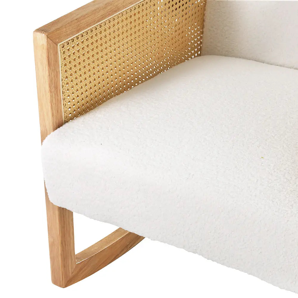 Artiss Armchair Rocking Chair Boucle Rattan White - Furniture > Bar Stools & Chairs > Arm Chairs & Recliners
