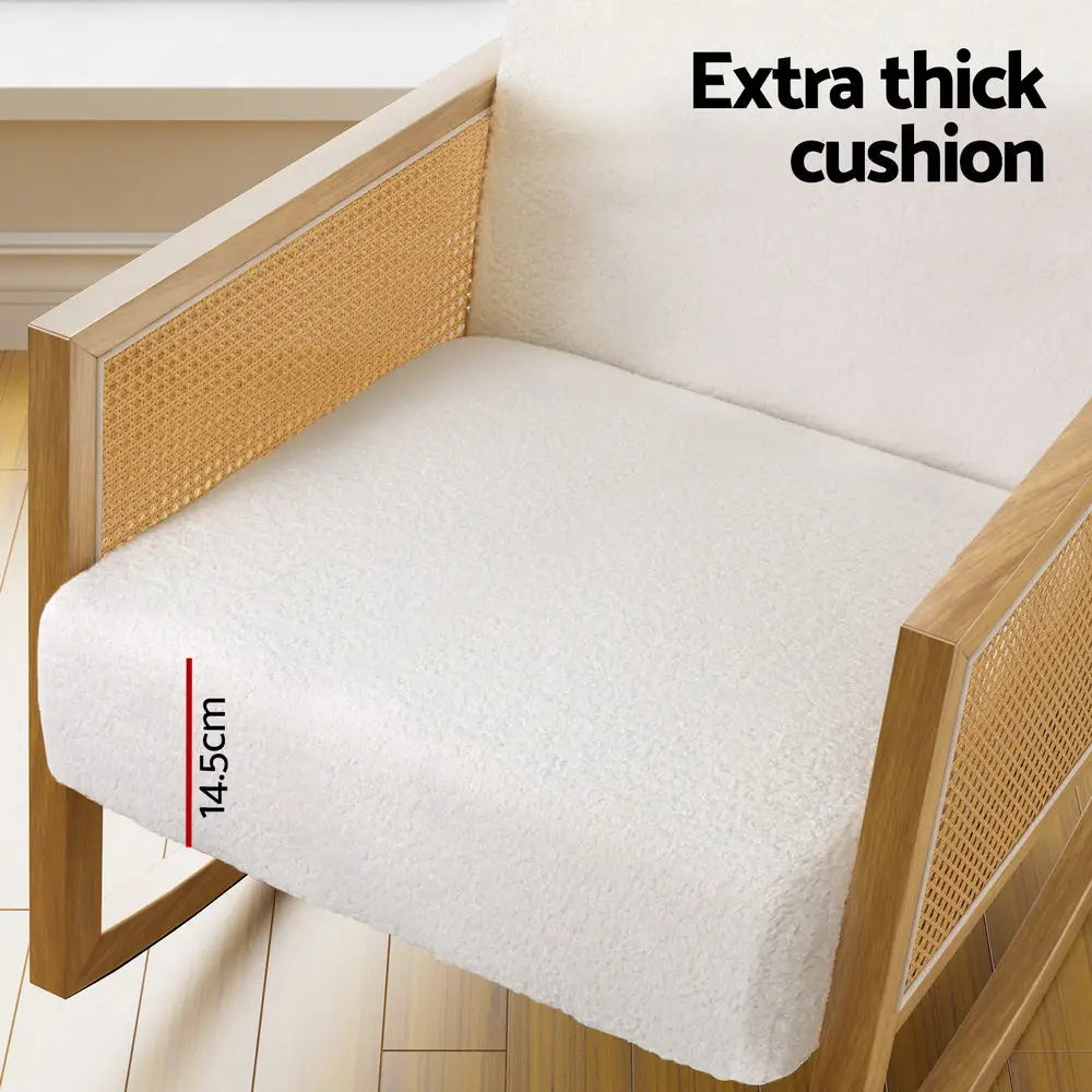 Artiss Armchair Rocking Chair Boucle Rattan White - Furniture > Bar Stools & Chairs > Arm Chairs & Recliners