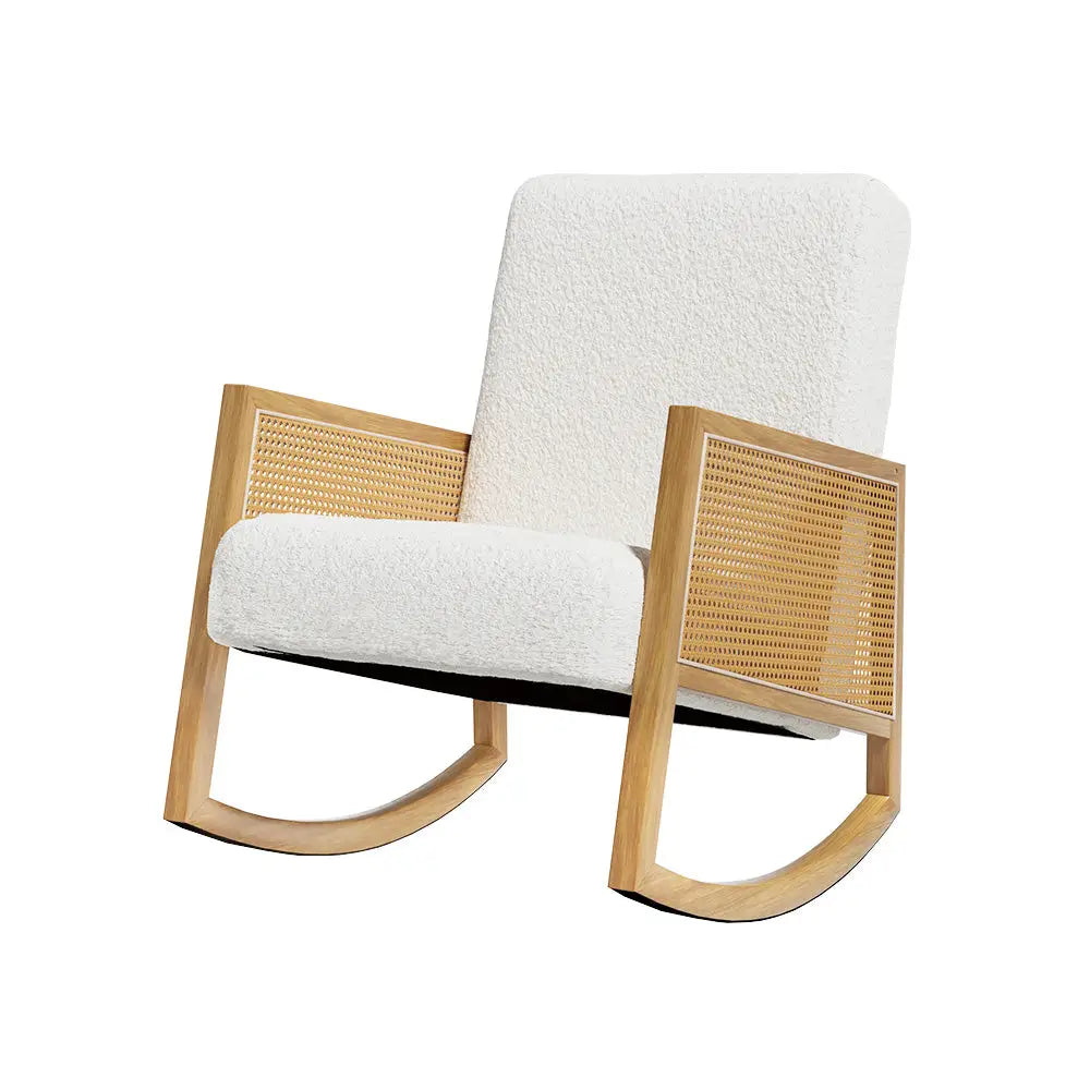 Artiss Armchair Rocking Chair Boucle Rattan White - Furniture > Bar Stools & Chairs > Arm Chairs & Recliners