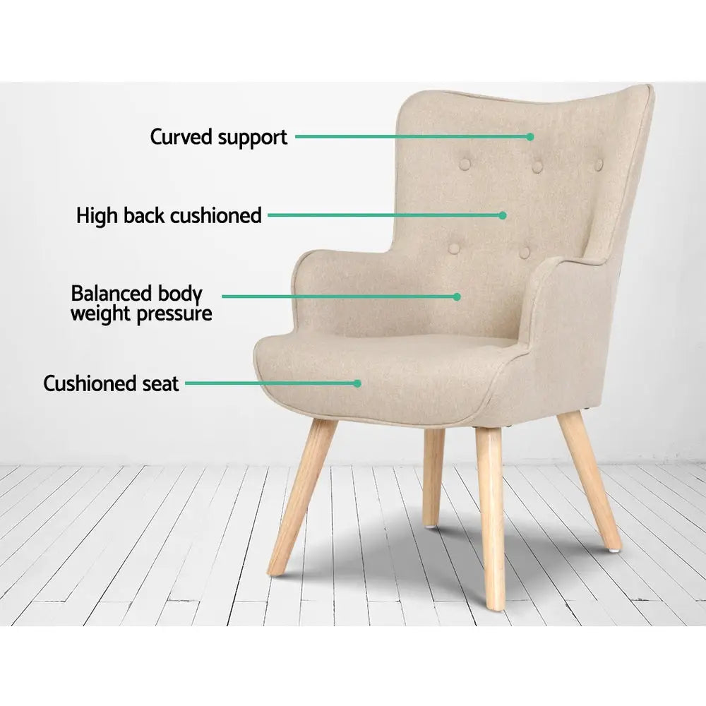 Artiss Armchair Set with Ottoman Beige Lansar - Furniture > Bar Stools & Chairs