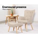 Artiss Armchair Set with Ottoman Beige Lansar - Furniture > Bar Stools & Chairs