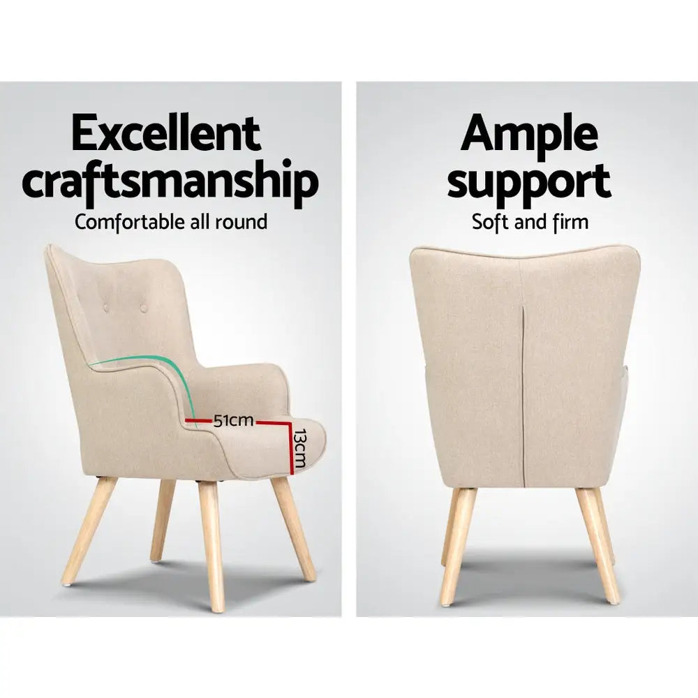 Artiss Armchair Set with Ottoman Beige Lansar - Furniture > Bar Stools & Chairs