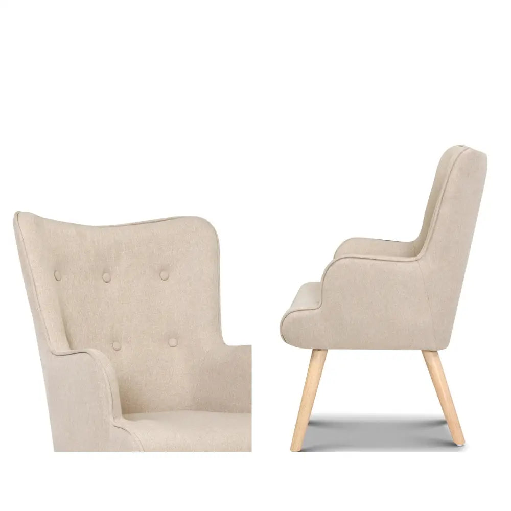 Artiss Armchair Set with Ottoman Beige Lansar - Furniture > Bar Stools & Chairs
