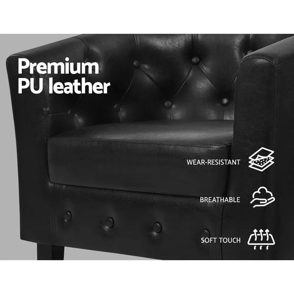 Artiss Armchair Set with Ottoman Black Ava - Furniture > Living Room