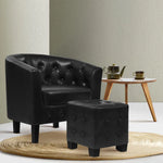 Artiss Armchair Set with Ottoman Black Ava - Furniture > Living Room