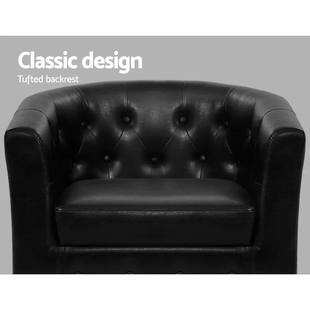 Artiss Armchair Set with Ottoman Black Ava - Furniture > Living Room