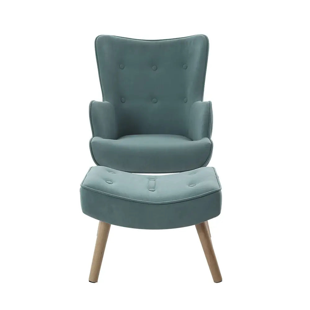 Artiss Armchair Set with Ottoman Blue Lansar - Furniture > Living Room