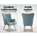 Artiss Armchair Set with Ottoman Blue Lansar - Furniture > Living Room