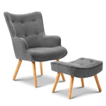 Artiss Armchair Set with Ottoman Grey Lansar - Furniture > Bar Stools & Chairs