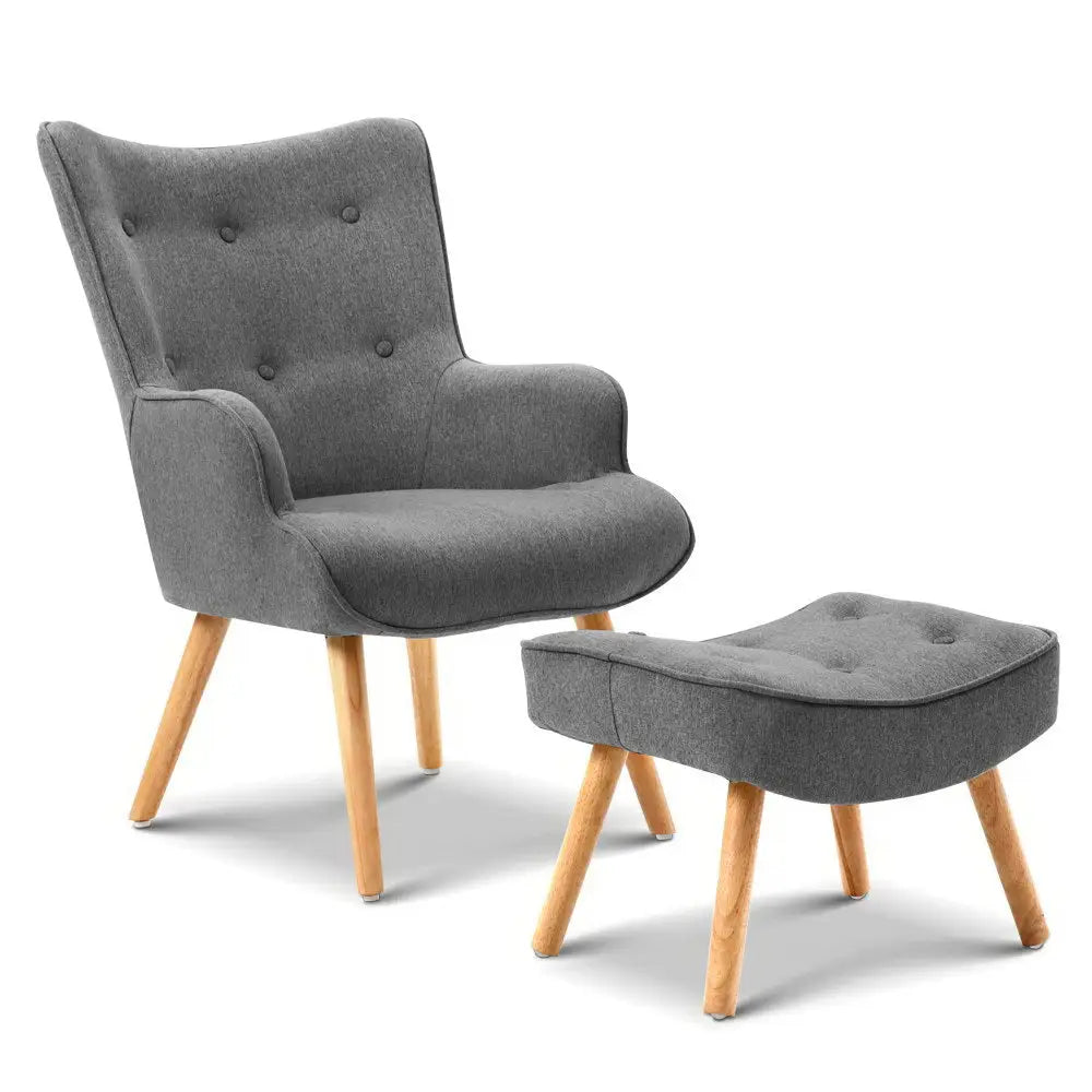 Artiss Armchair Set with Ottoman Grey Lansar - Furniture > Bar Stools & Chairs