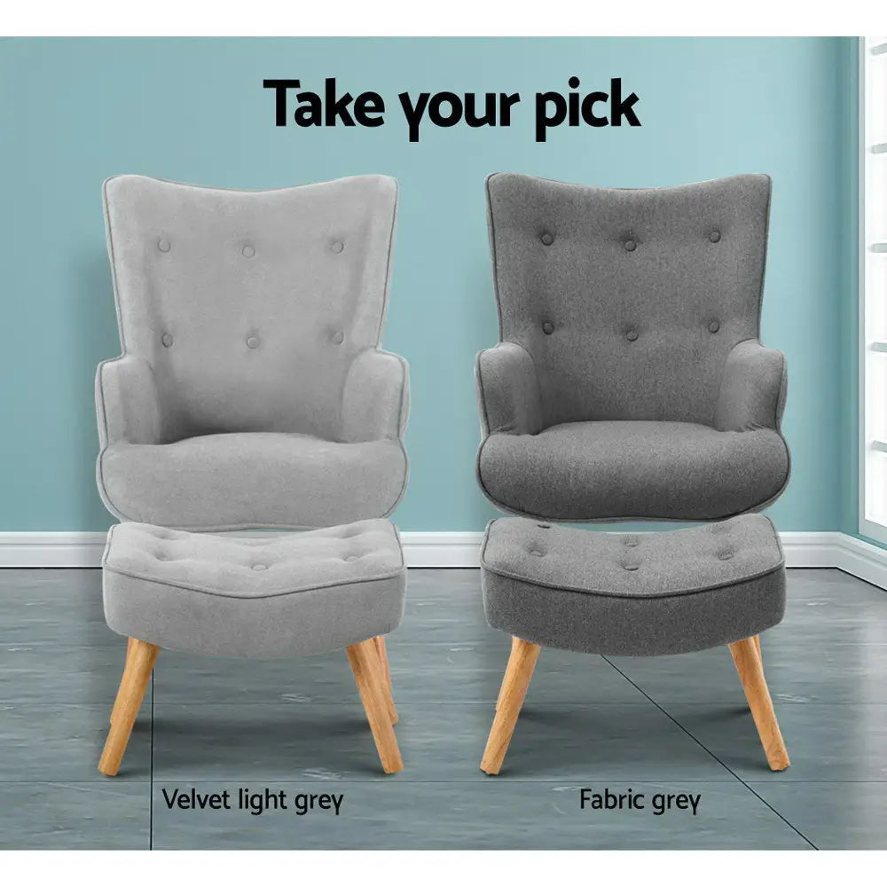 Artiss Armchair Set with Ottoman Grey Lansar - Furniture > Bar Stools & Chairs