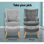 Artiss Armchair Set with Ottoman Grey Lansar - Furniture > Bar Stools & Chairs