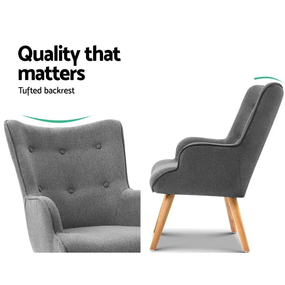 Artiss Armchair Set with Ottoman Grey Lansar - Furniture > Bar Stools & Chairs