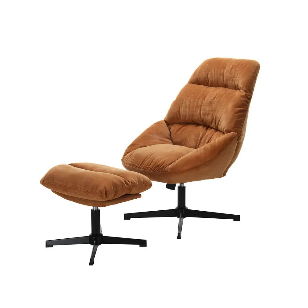 Artiss Armchair Set with Ottoman Linen Fabric Orange Yaro - Furniture > Bar Stools & Chairs