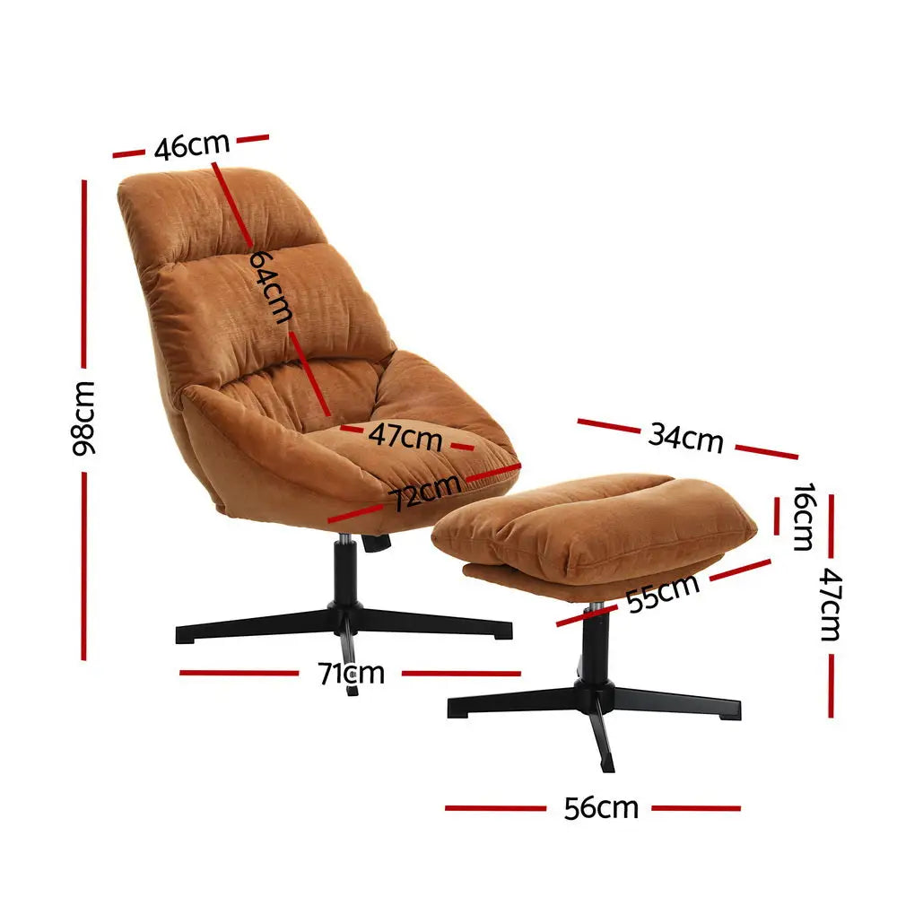 Artiss Armchair Set with Ottoman Linen Fabric Orange Yaro - Furniture > Bar Stools & Chairs