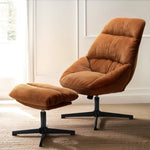 Artiss Armchair Set with Ottoman Linen Fabric Orange Yaro - Furniture > Bar Stools & Chairs