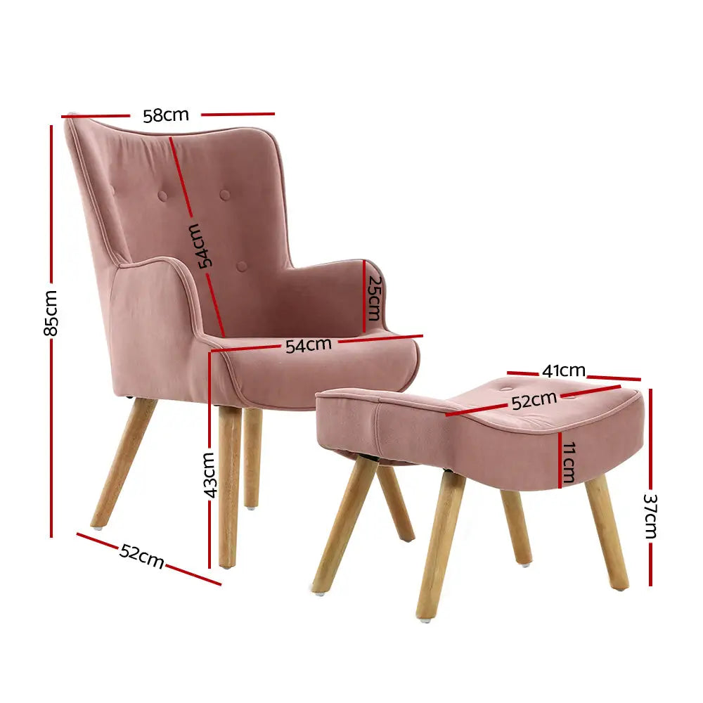 Artiss Armchair Set with Ottoman Pink Lansar - Furniture > Living Room