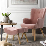 Artiss Armchair Set with Ottoman Pink Lansar - Furniture > Living Room
