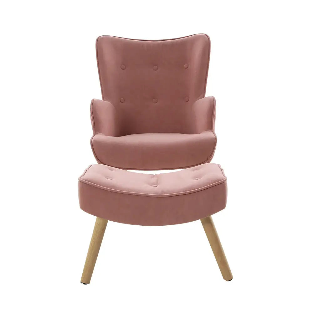 Artiss Armchair Set with Ottoman Pink Lansar - Furniture > Living Room