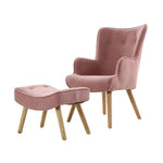 Artiss Armchair Set with Ottoman Pink Lansar - Furniture > Living Room
