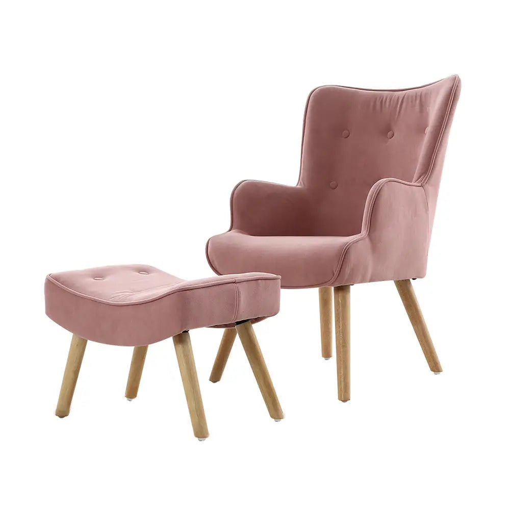 Artiss Armchair Set with Ottoman Pink Lansar - Furniture > Living Room