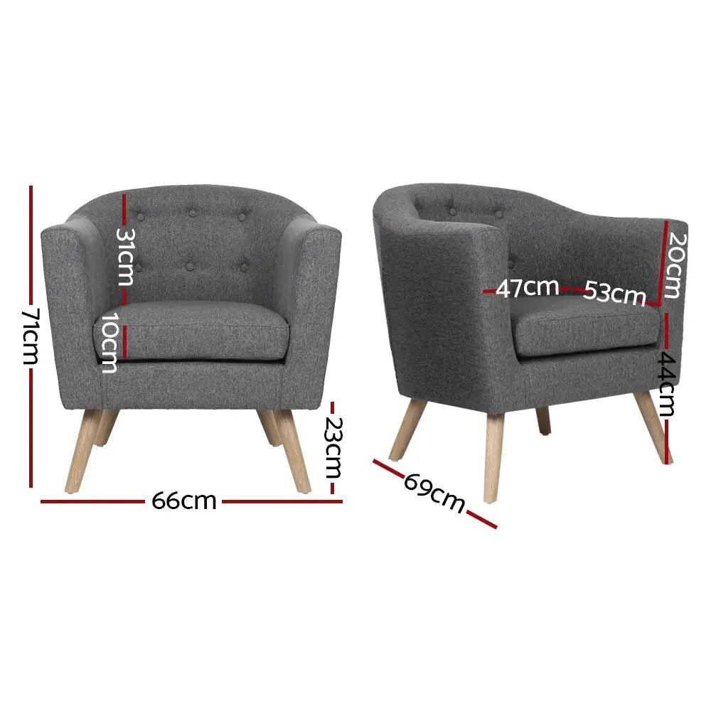 Artiss Armchair Tub Chair Grey Adora - Furniture > Living Room