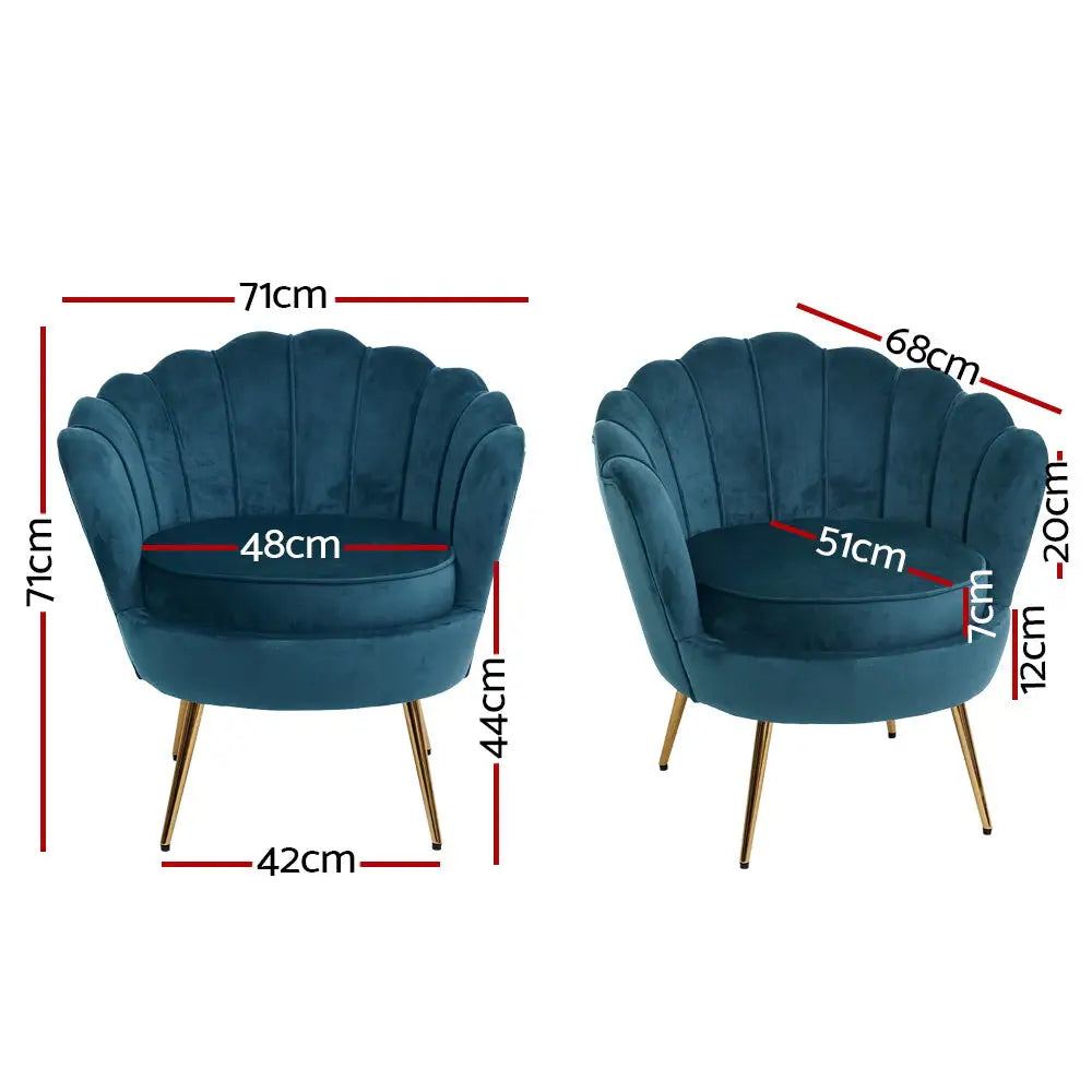 Artiss Armchair Velvet Blue Callista - Furniture > Bar Stools & Chairs > Arm Chairs & Recliners