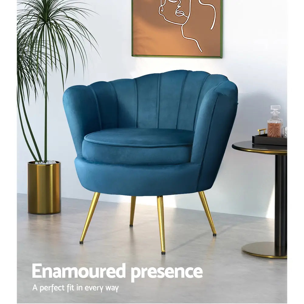 Artiss Armchair Velvet Blue Callista - Furniture > Bar Stools & Chairs > Arm Chairs & Recliners
