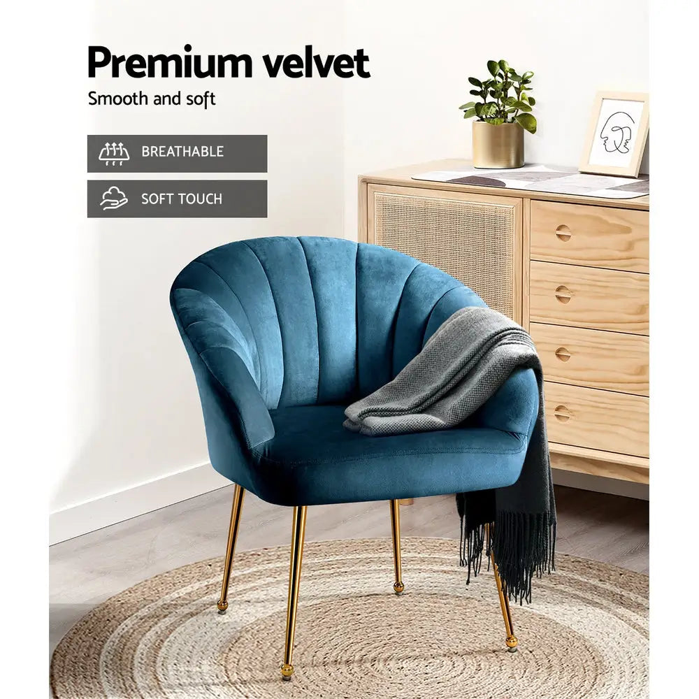 Artiss Armchair Velvet Blue Eloise - Furniture > Living Room