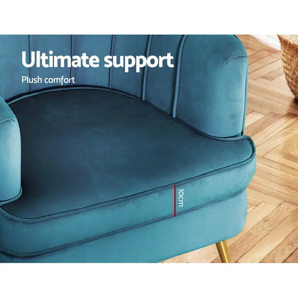 Artiss Armchair Velvet Blue Norvia - Furniture > Living Room