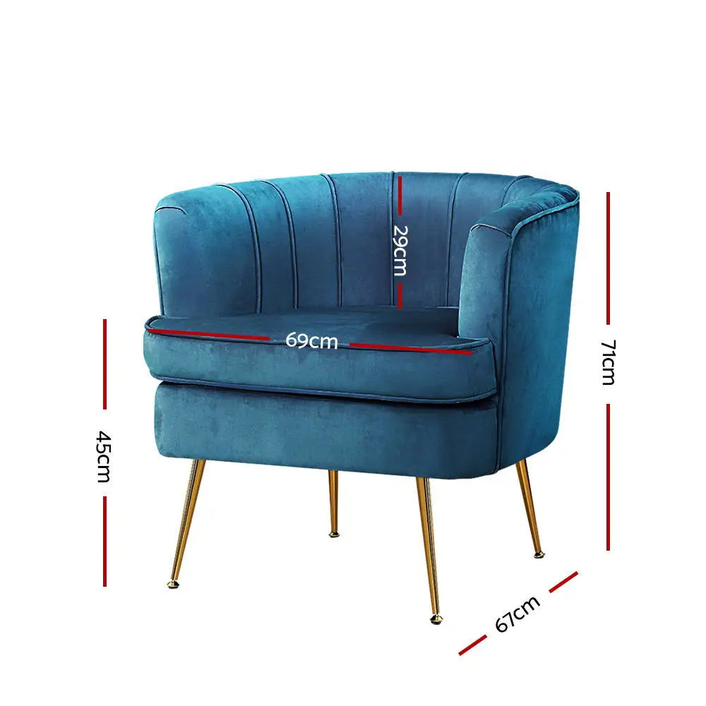 Artiss Armchair Velvet Blue Norvia - Furniture > Living Room