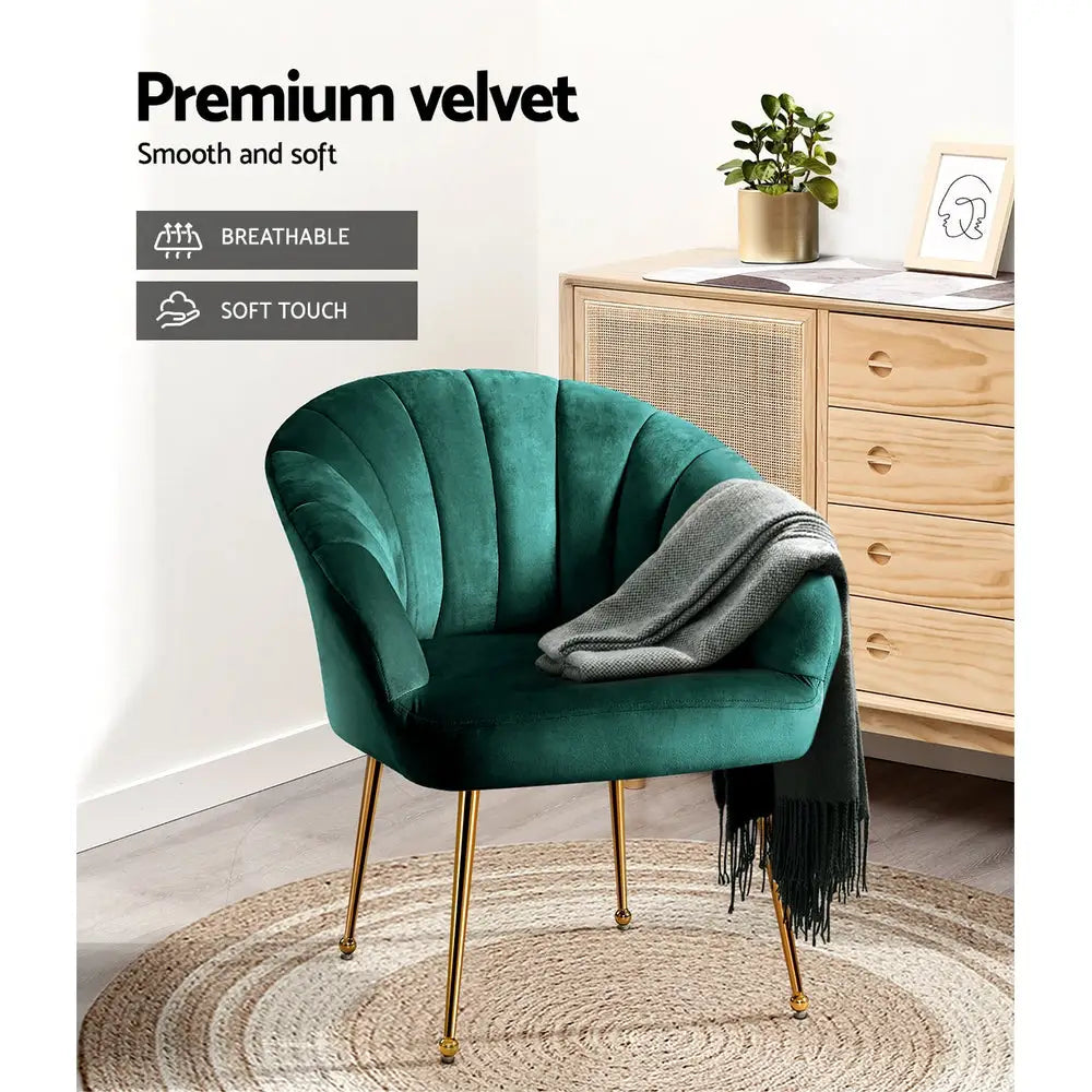 Artiss Armchair Velvet Green Eloise - Furniture > Living Room