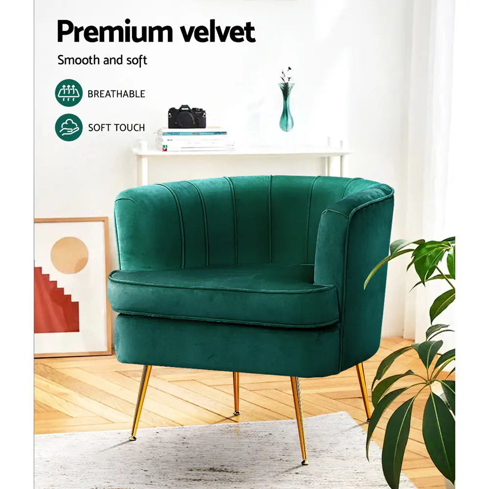 Artiss Armchair Velvet Green Norvia - Furniture > Living Room