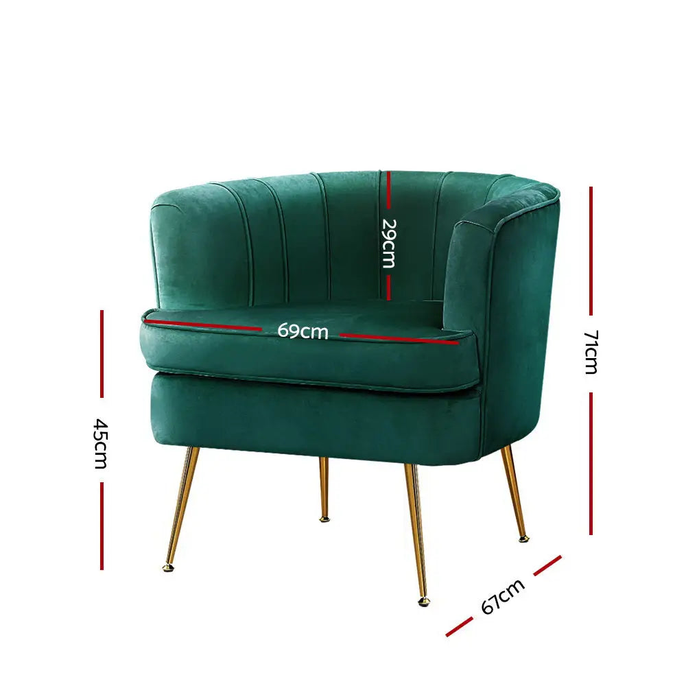 Artiss Armchair Velvet Green Norvia - Furniture > Living Room