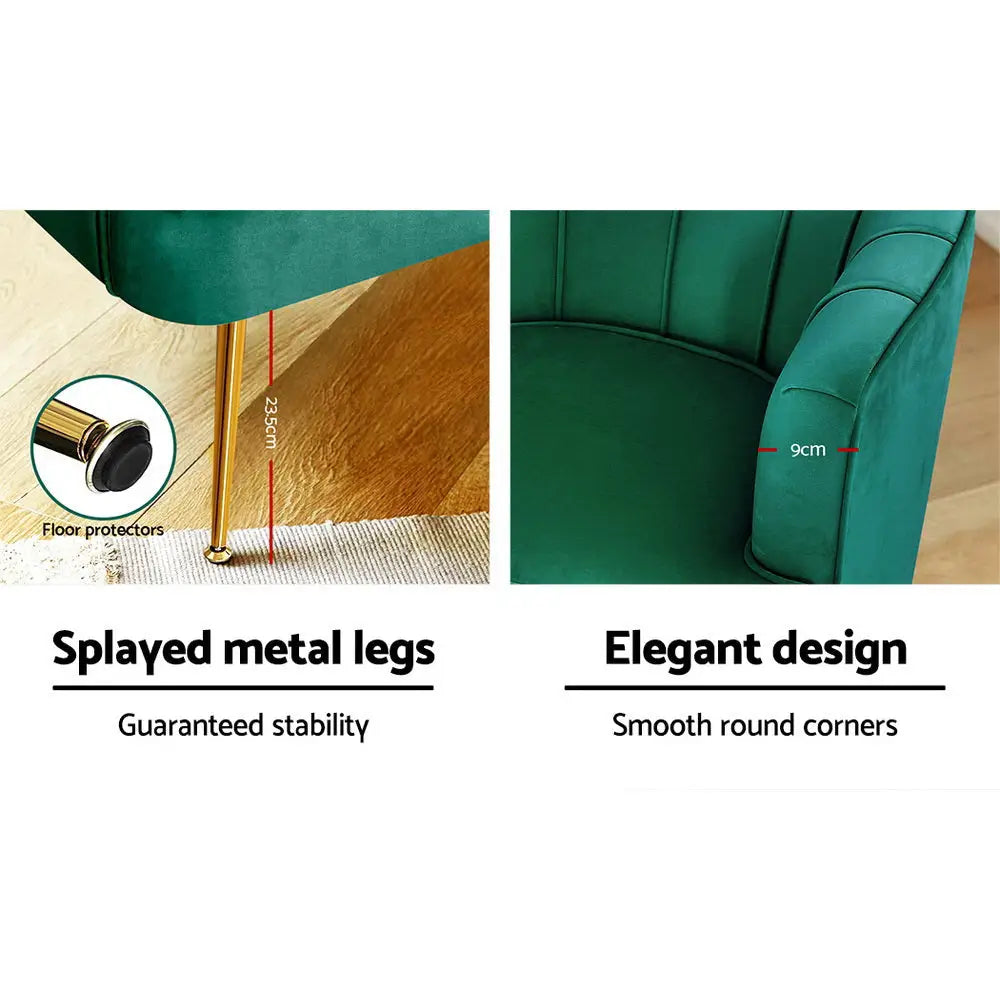 Artiss Armchair Velvet Green Norvia - Furniture > Living Room