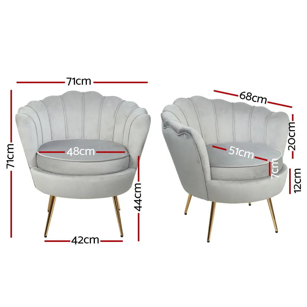 Artiss Armchair Velvet Grey Callista - Furniture > Living Room