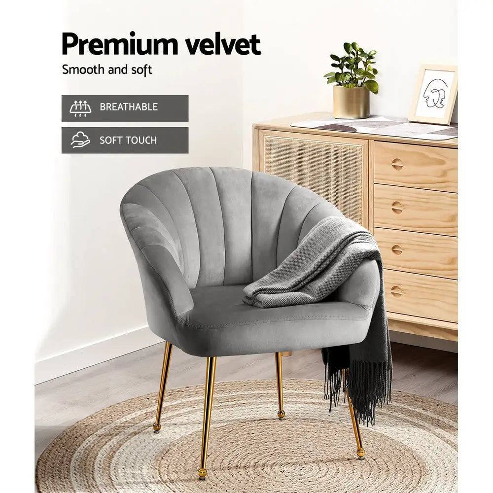 Artiss Armchair Velvet Grey Eloise - Furniture > Living Room