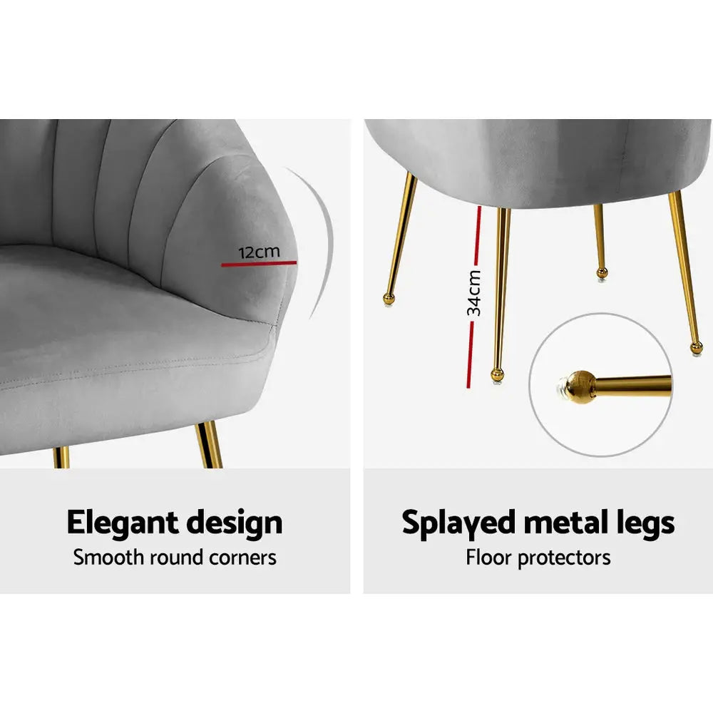 Artiss Armchair Velvet Grey Eloise - Furniture > Living Room