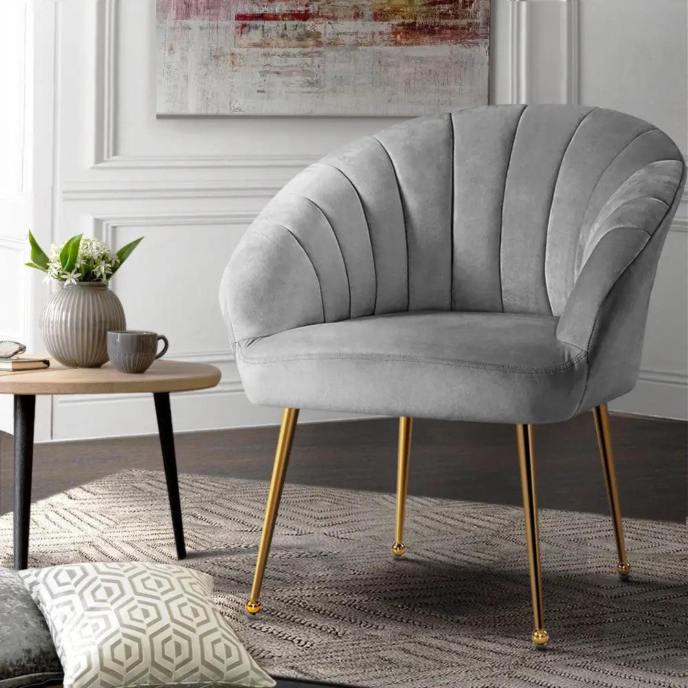 Artiss Armchair Velvet Grey Eloise - Furniture > Living Room