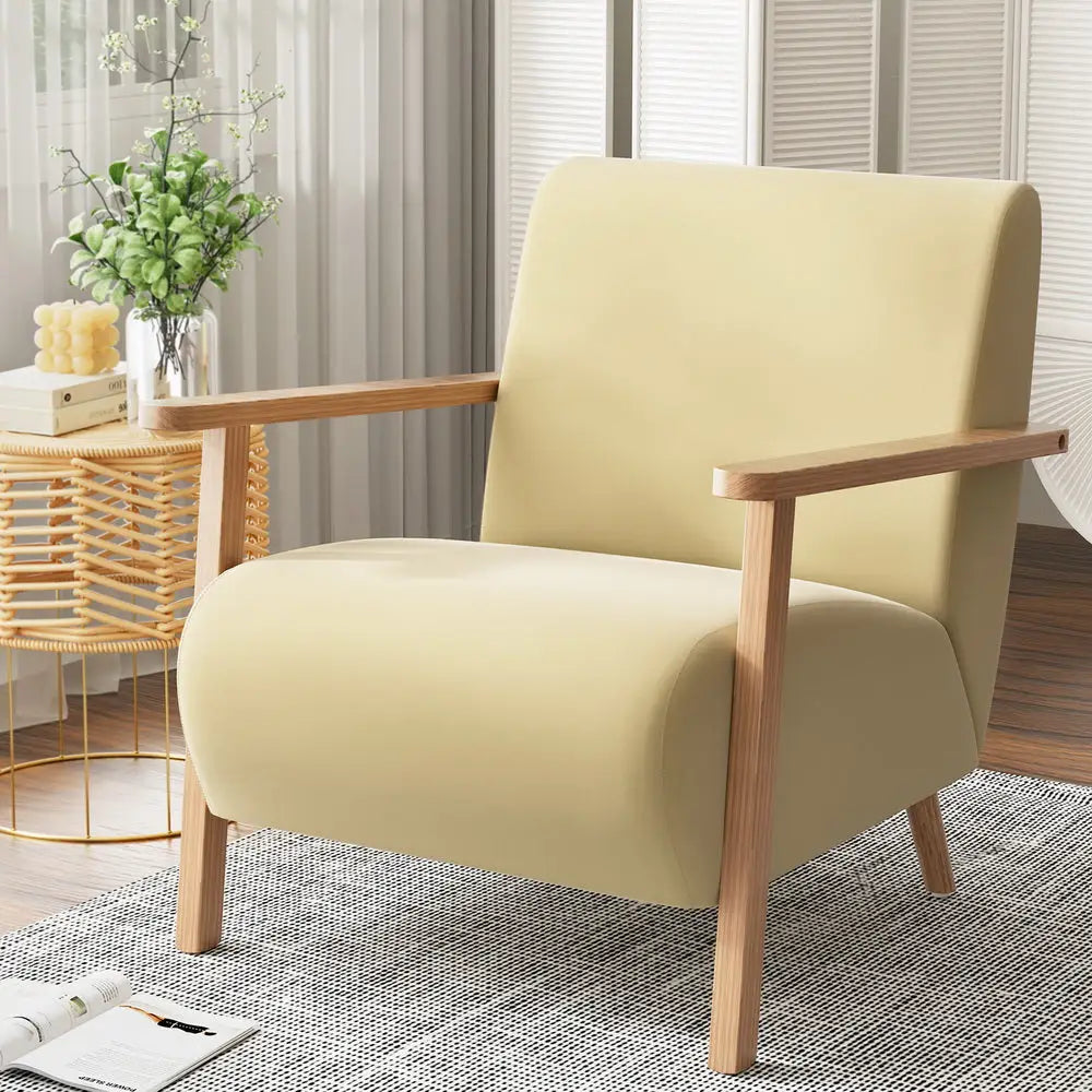 Artiss Armchair Velvet Yellow Olie - Furniture > Bar Stools & Chairs > Arm Chairs & Recliners