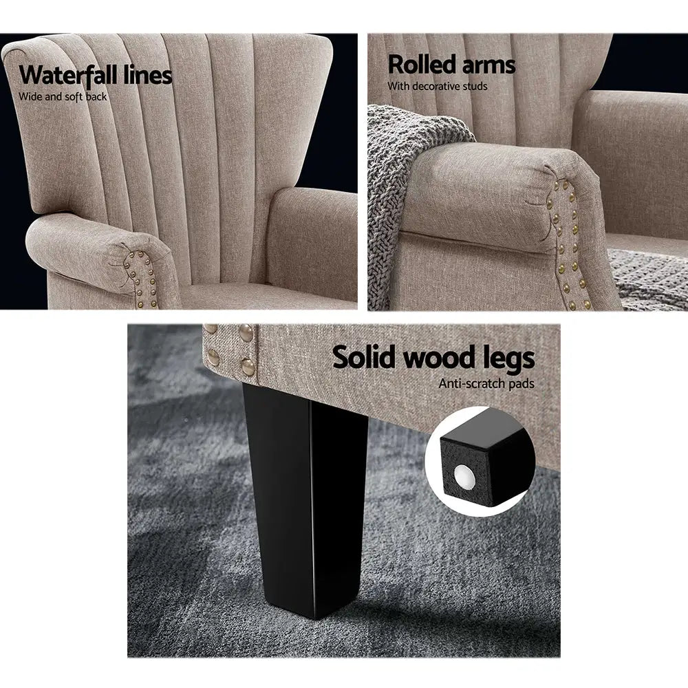 Artiss Armchair Wingback Beige Andrew - Furniture > Bar Stools & Chairs > Arm Chairs & Recliners