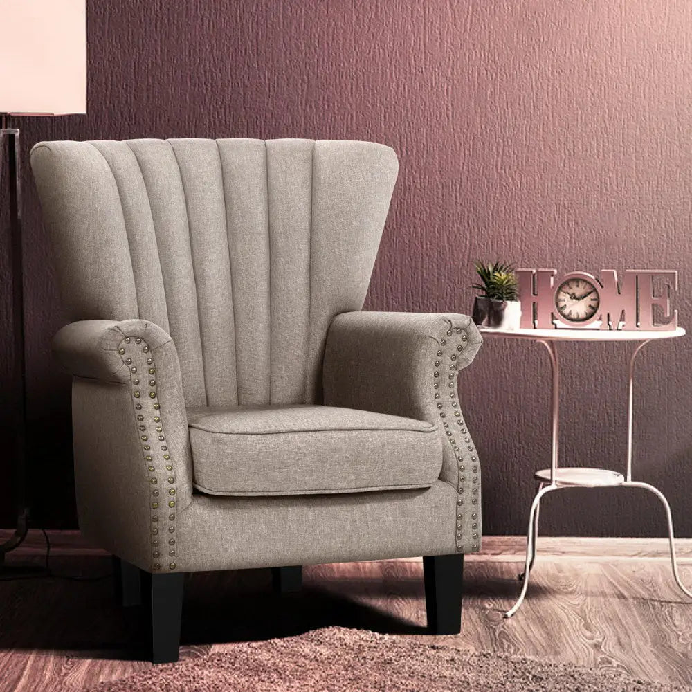 Artiss Armchair Wingback Beige Andrew - Furniture > Bar Stools & Chairs > Arm Chairs & Recliners
