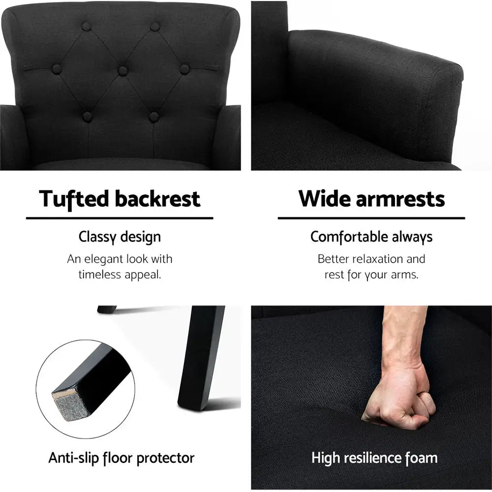 Artiss Armchair Wingback Charcoal Lothair - Furniture > Bar Stools & Chairs