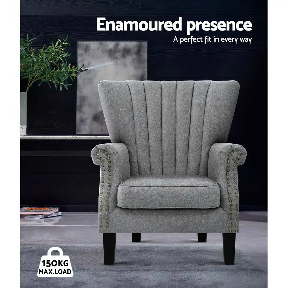 Artiss Armchair Wingback Grey Andrew - Furniture > Bar Stools & Chairs > Arm Chairs & Recliners